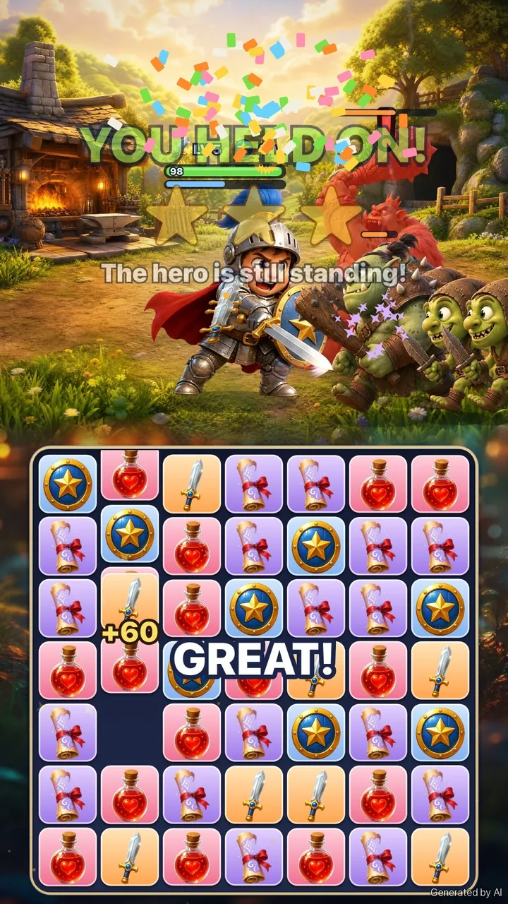 Illustration: the harder version, a knight holding off an ogre and a crowd of goblins