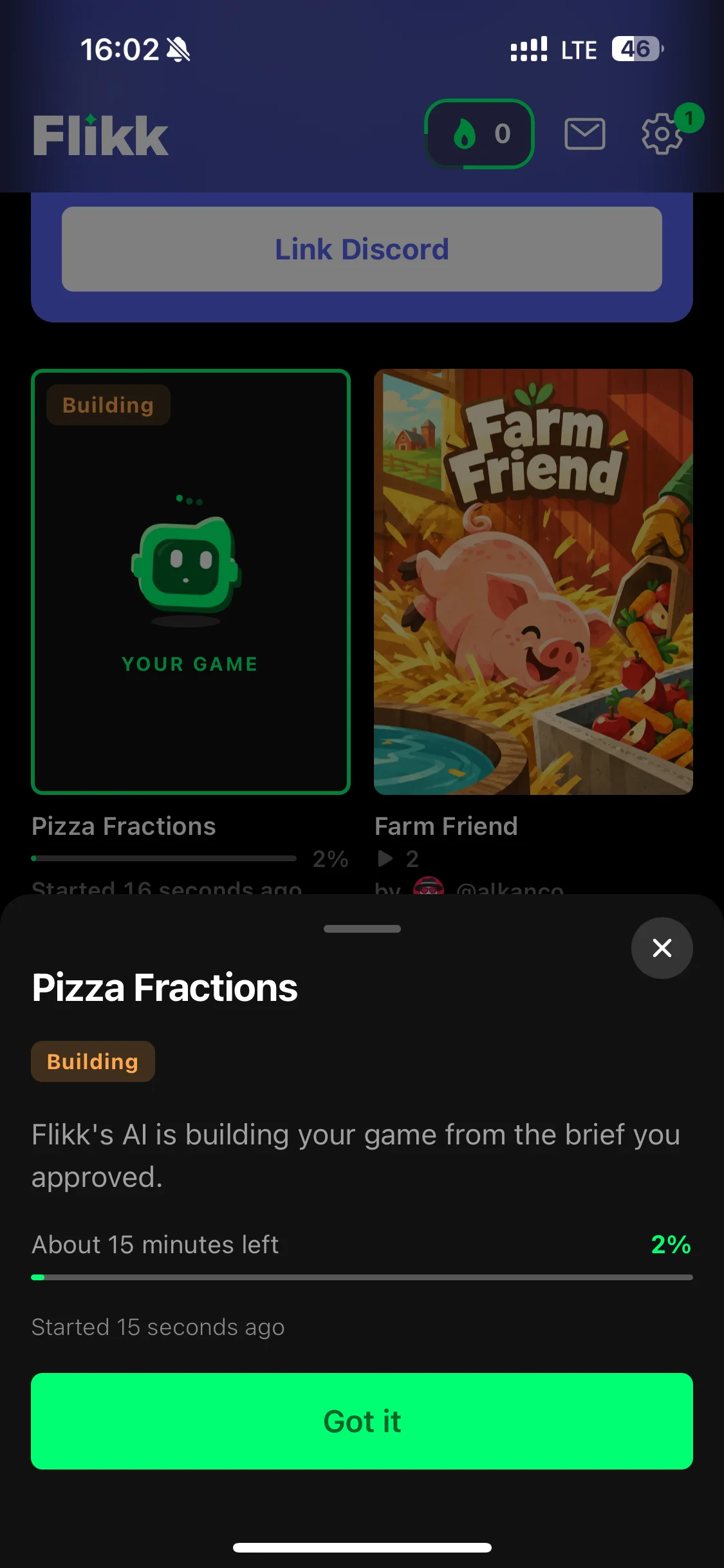 Pizza Fractions building, about 15 minutes left