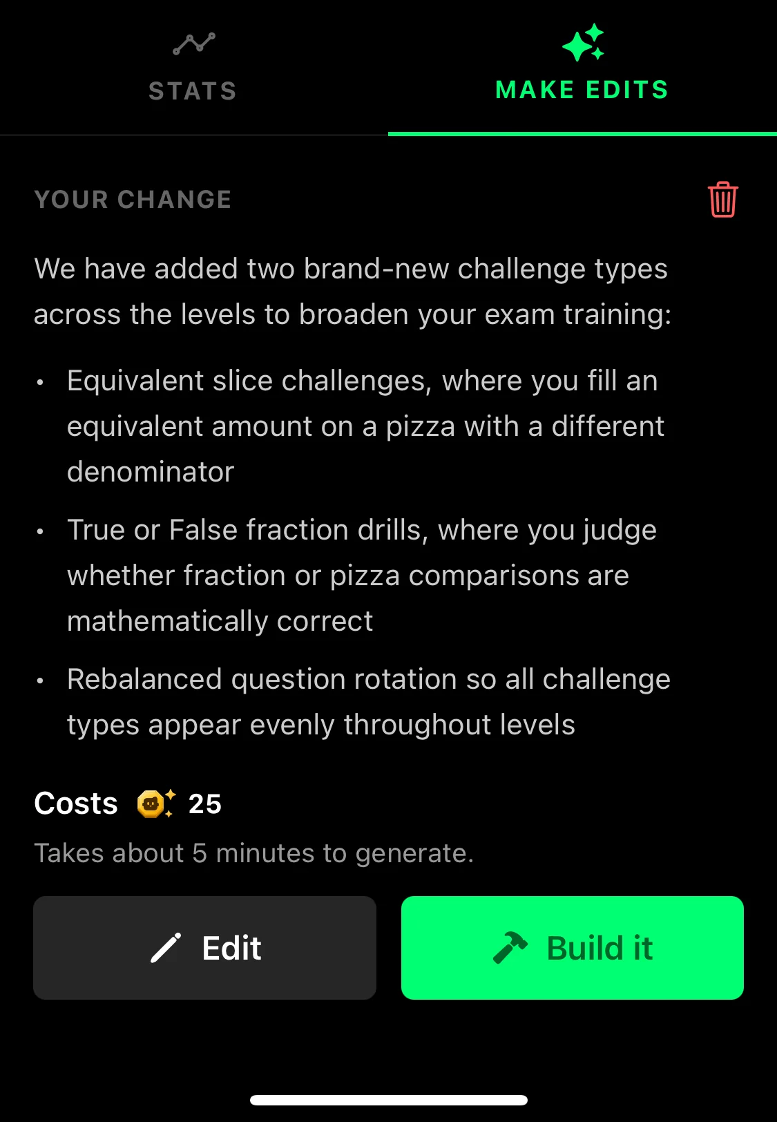 Flikk's plan for my edit: equivalent slice challenges and true or false drills