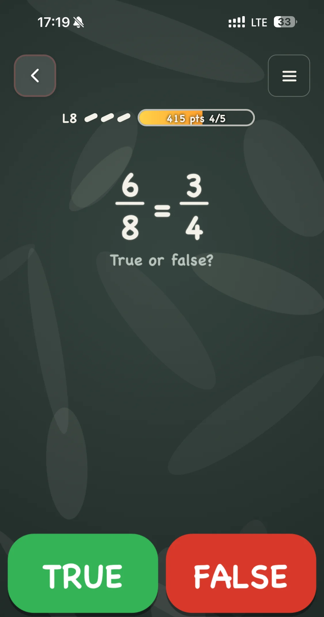 True or false: 6/8 = 3/4