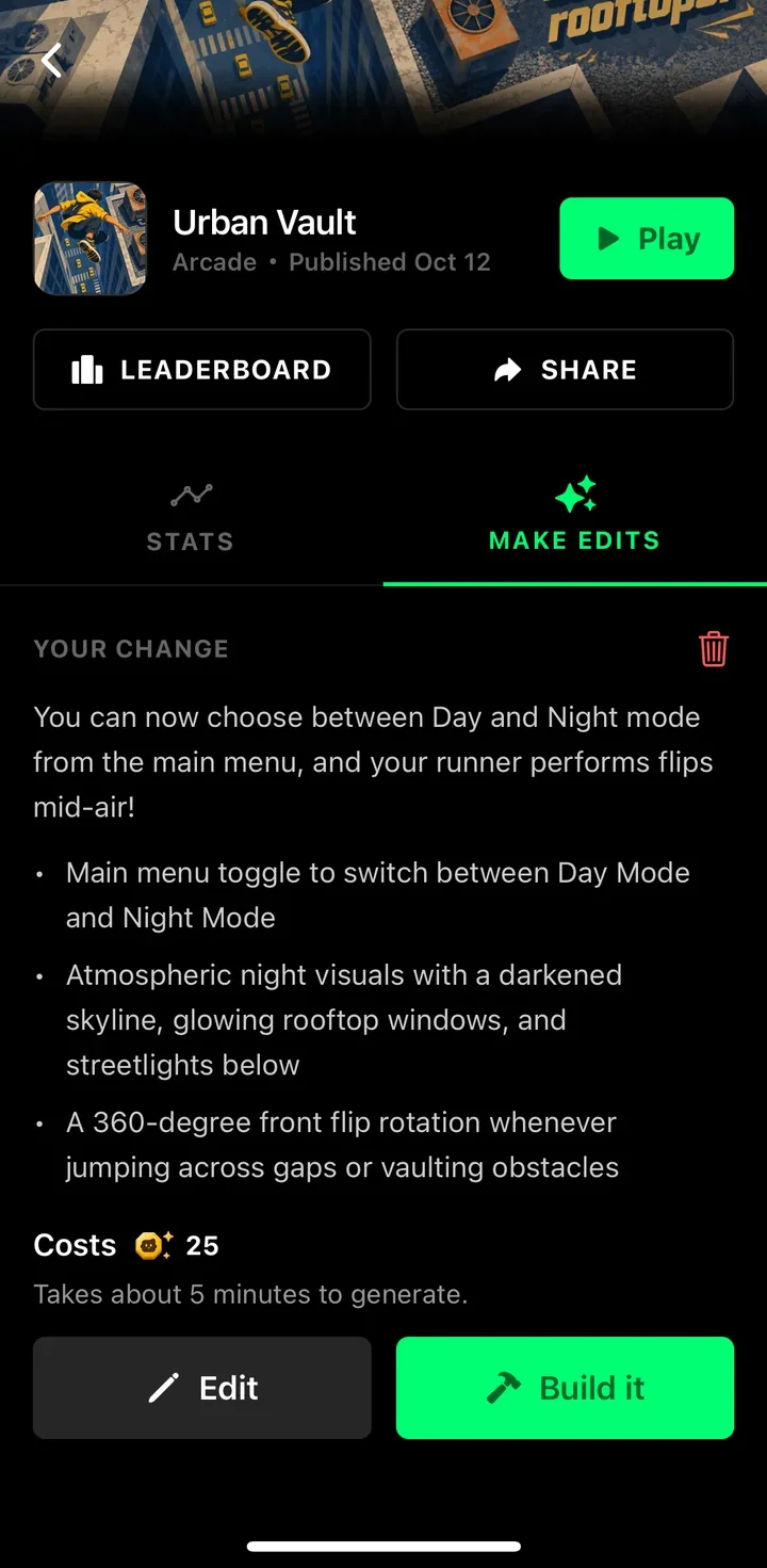 Flikk's plan for the change: a Day and Night toggle, night visuals and a flip when jumping