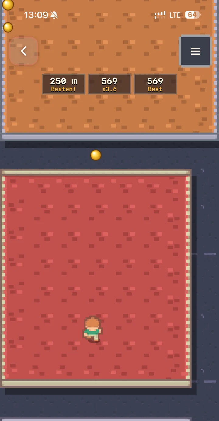 Urban Vault: a pixel-art runner seen from above, crossing a red rooftop